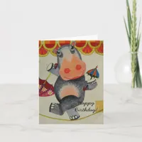 Vintage Hippo Birthday Card