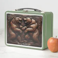 Ferocious Grizzly Embossed in Leather Metal Lunch Box