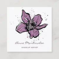 Makeup Artist Purple Watercolor Flower Square Business Card