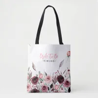 Bride To Be Tote | Script Burgundy Floral Wedding