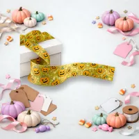 Glitter Gold Halloween Pumpkin Pattern Satin Ribbon