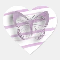 Wedding Purple Butterflies Heart Sticker