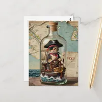 Pirate Kitty in a Ship in a Bottle Postcard