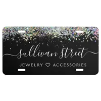 Black Holographic Glitter Business  License Plate