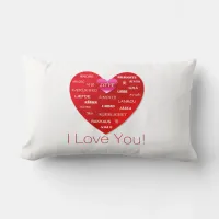 I Love You | Red Heart with Many Words of Love Lumbar Pillow