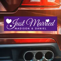 Just Married Purple Personalized Newlywed Wedding Car Magnet