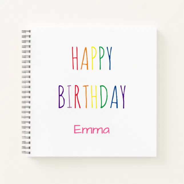 Cute Rainbow Lettering Birthday Sketchbook Notebook