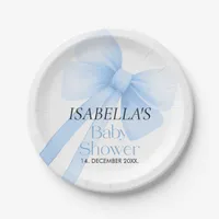 Blue Bow Baby Shower Paper Plates