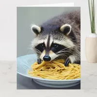 Raccoon Eating Spaghetti Folded Greeting Card