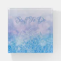 Pale Blue and Purple Lavender Mandela Abstract Paperweight
