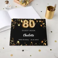 80th Birthday black gold stars Guest Book