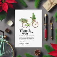 Retro Bicycle Christmas Tree Holiday Wedding Thank You Card