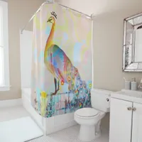 Majestic peacock on a fence - abstract  shower curtain