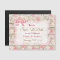 Rustic Wood Floral Pink Save the Date Magnets
