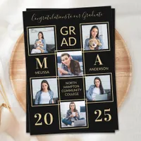 Modern 6 Photo Collage Black Gold Graduation Announcement
