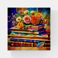 Vintage Books and Pink Roses and Flowers Paperweight