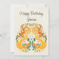 Gemini Twins Zodiac Floral Birthday Flat Card