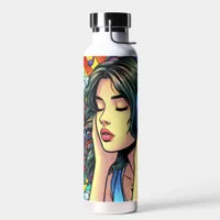 Girl Listening to Music on Headphones Psychedelic Water Bottle