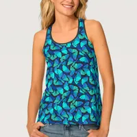 Aqua Blue and Black Morpho Butterfly Print Tank Top