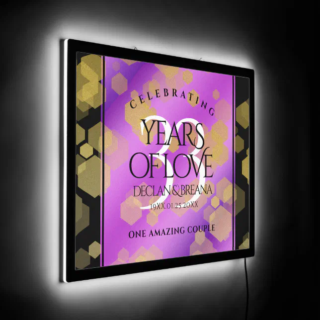 Elegant 33rd Amethyst Wedding Anniversary LED Sign