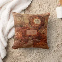 Modern Abstract Rustic Brown Autumn with Monogram Throw Pillow