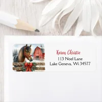 Festive Horse and Red Rustic Barn Christmas Label