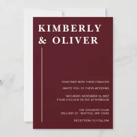 Simple Modern Minimal Burgundy Wedding Invitation