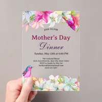 Pretty Watercolor Floral White Mother's Day Dinner Acrylic Invitations