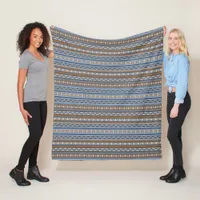 Southwest Style Blue and Brown Geometric Medium Fleece Blanket