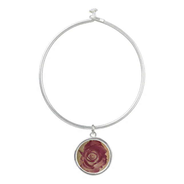 Beautiful burgundy roses shades on a sandy bg bangle bracelet