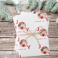 Christmas white red photo joy wrapping paper sheets