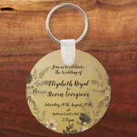 Gold Clear & Simple Light Floral Design Wedding Keychain