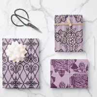 Dusky Purple and Black Paris themed Wrapping Paper Sheets