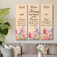 God Bless Our Home Floral Wildflowers Beige Triptych