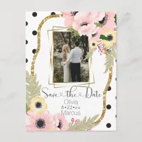 Pink Yellow Poppy Save the Date Floral Photo Postcard