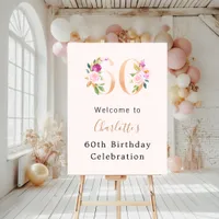 Peach pink florals number 60th birthday welcome foam board