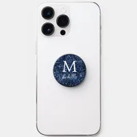Navy Blue Faux Glitter Monogram Initial Name PopSocket