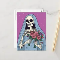 A Skeleton Bride With Flowers Postcard