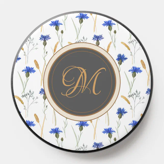 Floral Wildflower Grey Monogram PopSocket