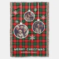 Red Green Plaid Buffalo Check Photo Christmas  Throw Blanket