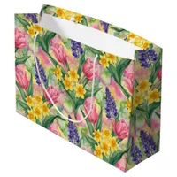 Tulips, Daffodils, Hyacinths in Alcohol Ink Style Large Gift Bag