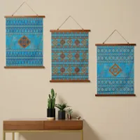 Southwest Mountain Peaks Turquoise Geometric Set  Hanging Tapestry