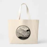 Faux Colorado State Quarter Rocky Mountains Trees Large Tote Bag