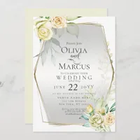 Wedding | Watercolor Ivory Yellow Blush Roses Invitation