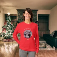 Christmas red white family photo names woman T-Shirt