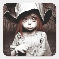 Creepy Girl Big Eyed Chibi Halloween Square Sticker