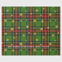 Green Tartan Gold Star Personalized Christmas Wrapping Paper