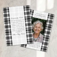 Black White Plaid Sympathy Photo Funeral Thank You Card