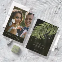 Jewel Palm Leaf Wedding Green ID830 Save The Date