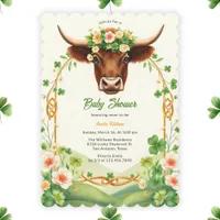 Green Highland Cow St Patricks Day Baby Shower Invitation